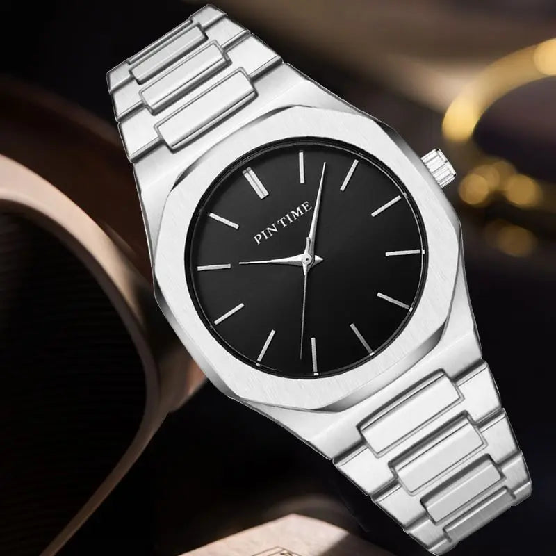 Quartz Watch Men Women Featuring Stick Markers Sunray-patterned Dial 30-meter Water Resistance Minimalist