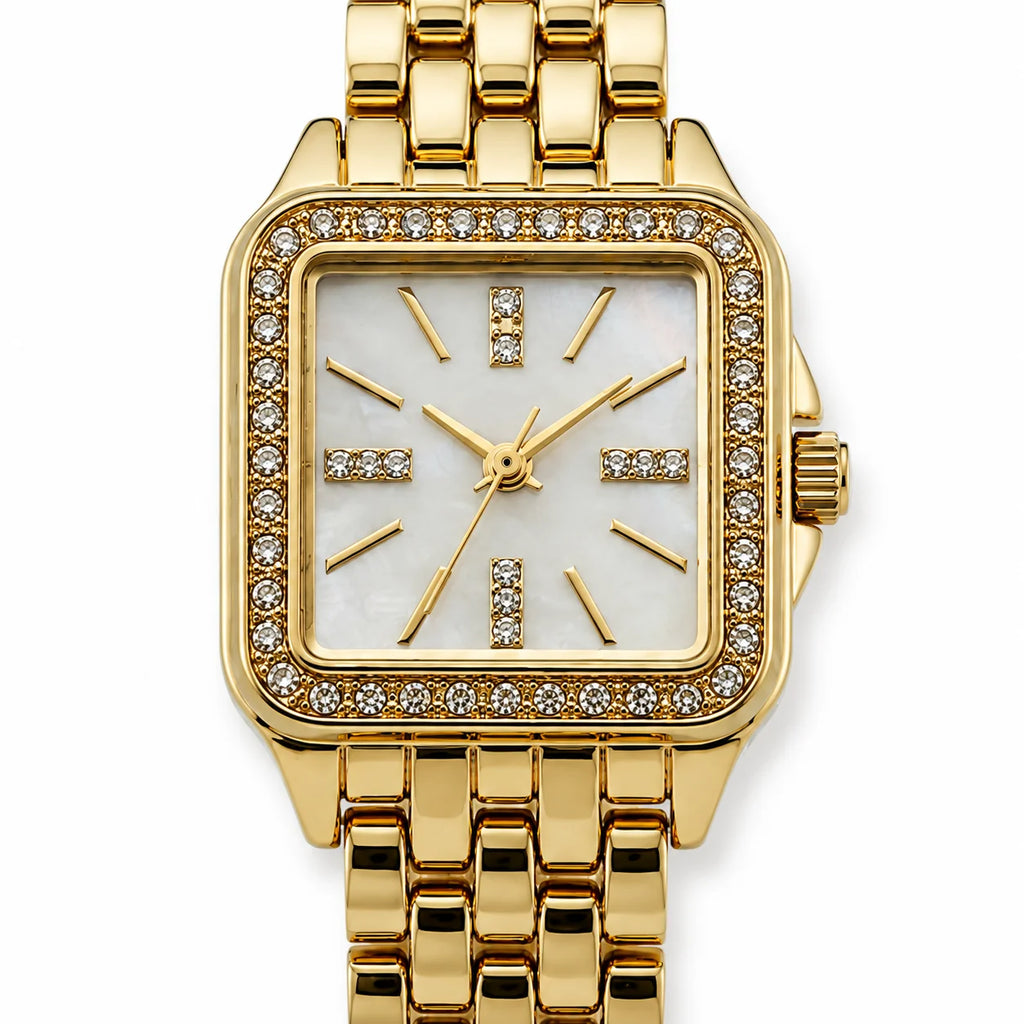 OEM Custom Logo Ladies Vintage Fashion Quartz Splash Resistant Rectangle Alloy Case Jewelry Clasp Watch Glass/PP Stone Dial Gift