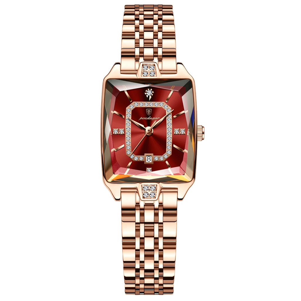Brand Square Ladies Watch Stainless Steel Band Alloy Waterproof Quartz Movement 30M Water Resistant Luxury Fashion Pointer
