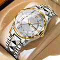 Mens Watch English Calendar Diamond-pattern case Luminous Hands Stainless Steel 30M Water-resistant Minimalist Quartz Pointer