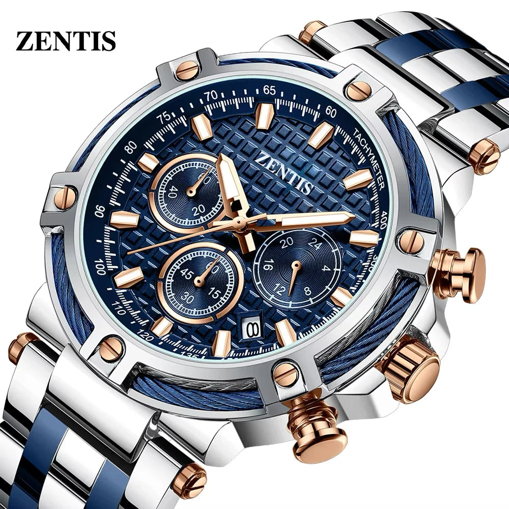 Fashion Men's Watch Casual 30M Water Resistant Quartz Luminous Alloy Case Stainless Steel Wear-resistant Crystal Dial Window