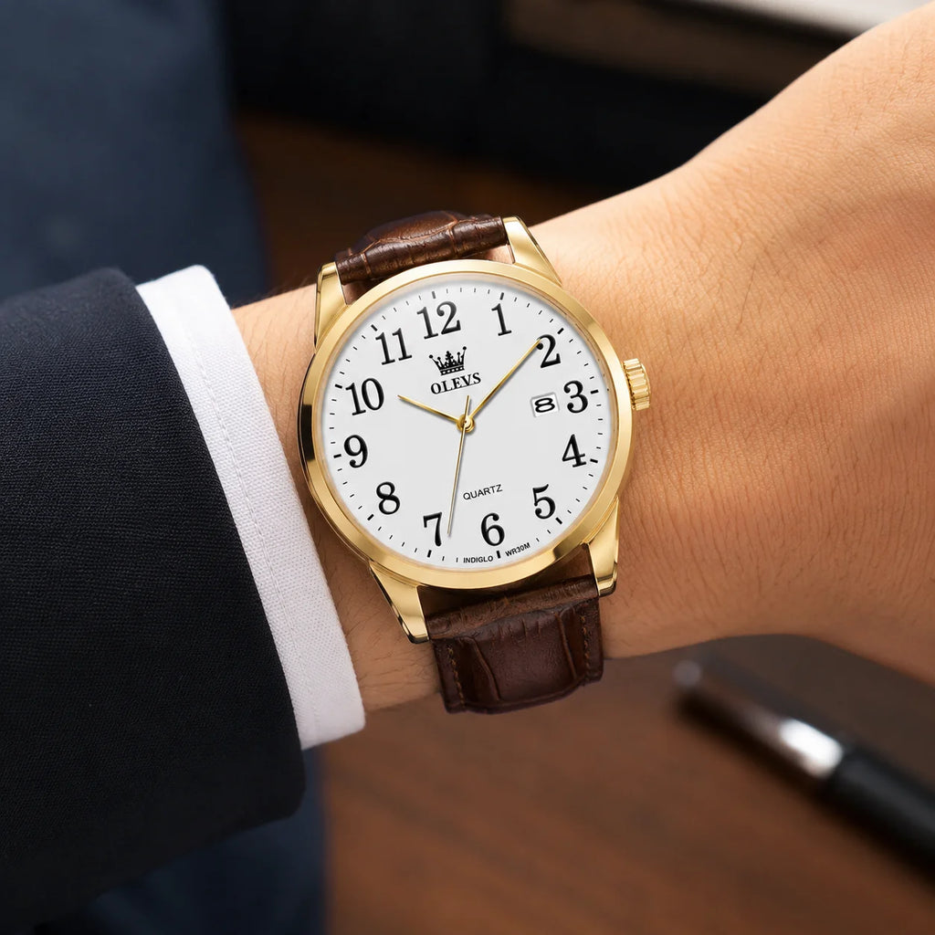 Wholesale Simple Couple Quartz Watch Fashion Waterproof Alloy Case Leather Strap 9mm Thick 39mm Dial Leisure Men's Watch