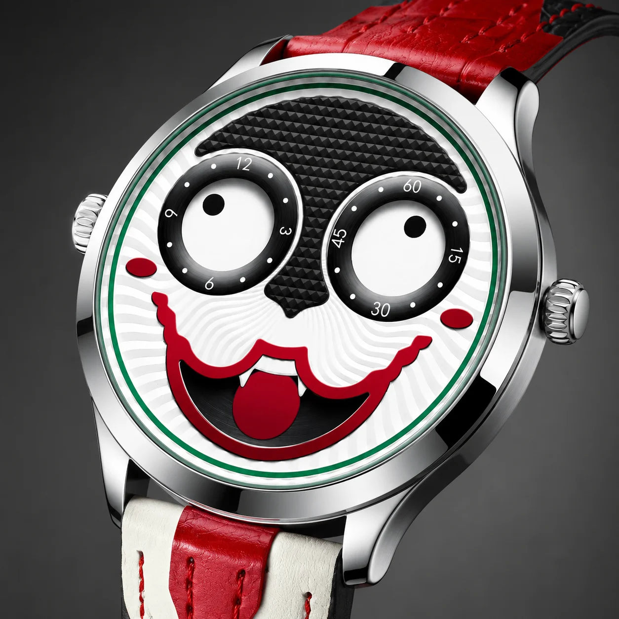 Cross-border Mens Clown-style Cartoon Fashionable Waterproof Alloy Leather Strap Quartz Movement Pointer 30M Water-resistant