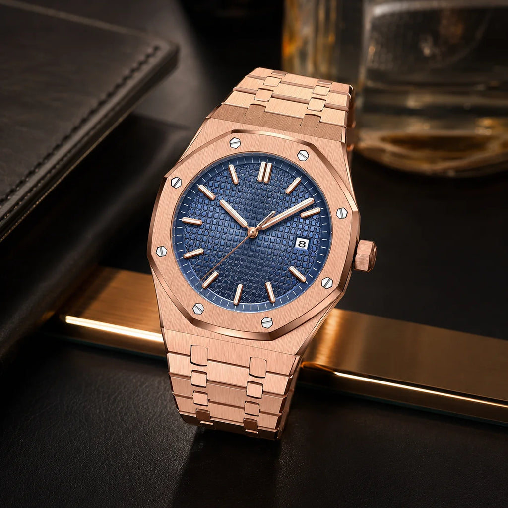 Men's Quartz Watch Waterproof Luminous Fashion New Stainless Steel Band Alloy Case Pointer Dial 50m Water Resistance
