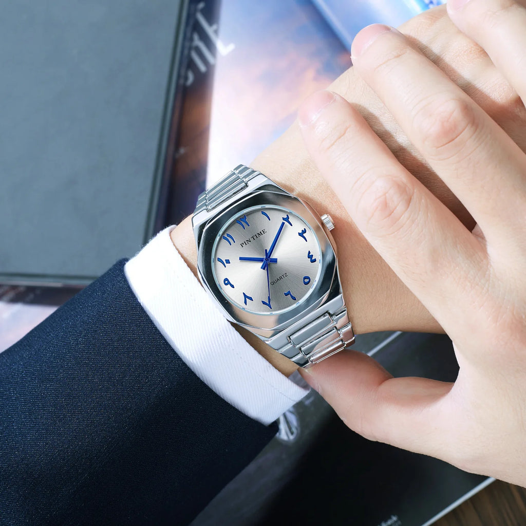 Men's Watch Casual Premium-Looking Alloy Case Water-Resistant Quartz Movement Creative Arabic-Saudi-Style Business Design