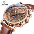 Morning Glow Multifunctional Chronograph Watch Genuine Alloy Leather Strap Quartz Movement Pointer 44mm 30M Water Resistant