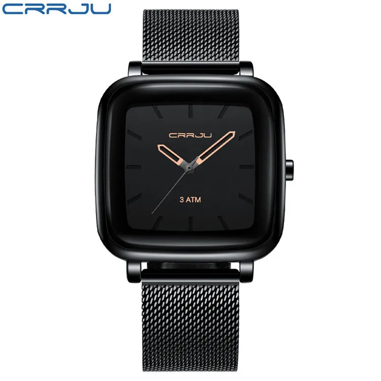 Men's Leisure Watch Square Dial Alloy Case Pearl Quartz Analog Stainless Steel Band Water Resistant 30M Long Fashionable