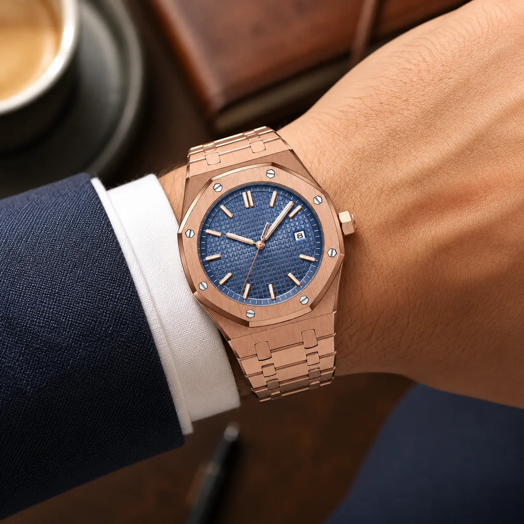 Men's Quartz Watch Waterproof Luminous Fashion New Stainless Steel Band Alloy Case Pointer Dial 50m Water Resistance