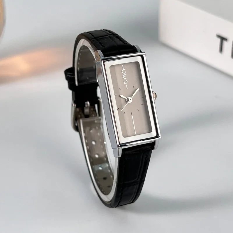 Fashion Trend Ancona Red Leather Strap Quartz Women's Watch Rectangle Alloy Pointer Dial 9mm Water Resistant 30M Retro