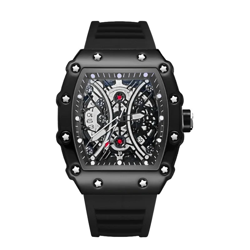 Casual Fashionable Trendy Fully Automatic Quartz Silicone Band Pointer Dial Luminous 43mm Alloy Barrel-shaped Mens Watch
