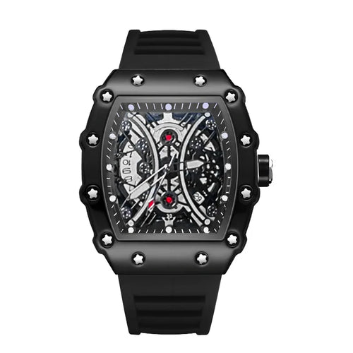 Casual Fashionable Trendy Fully Automatic Quartz Silicone Band Pointer Dial Luminous 43mm Alloy Barrel-shaped Mens Watch