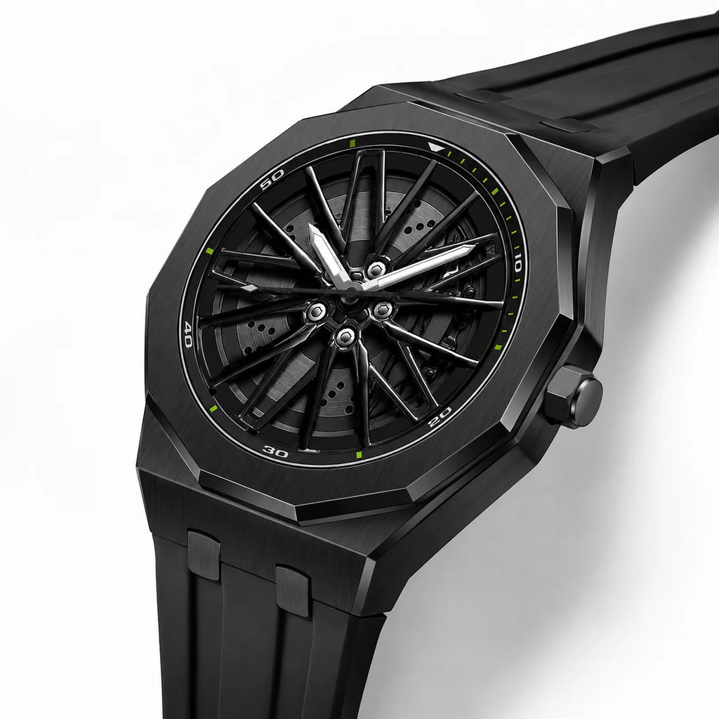 Hub-Style Rotating Quartz Rubber Band 47mm Pointer Dial Stainless Steel Case 30M Water Resistant Simple Men's Fashion Watch