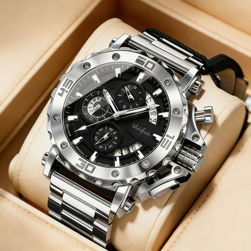 Cross-border Foreign Trade Men's Heart Stainless Steel Quartz Watch Pointer 47mm Multifunctional Luminous 30M Water Resistant