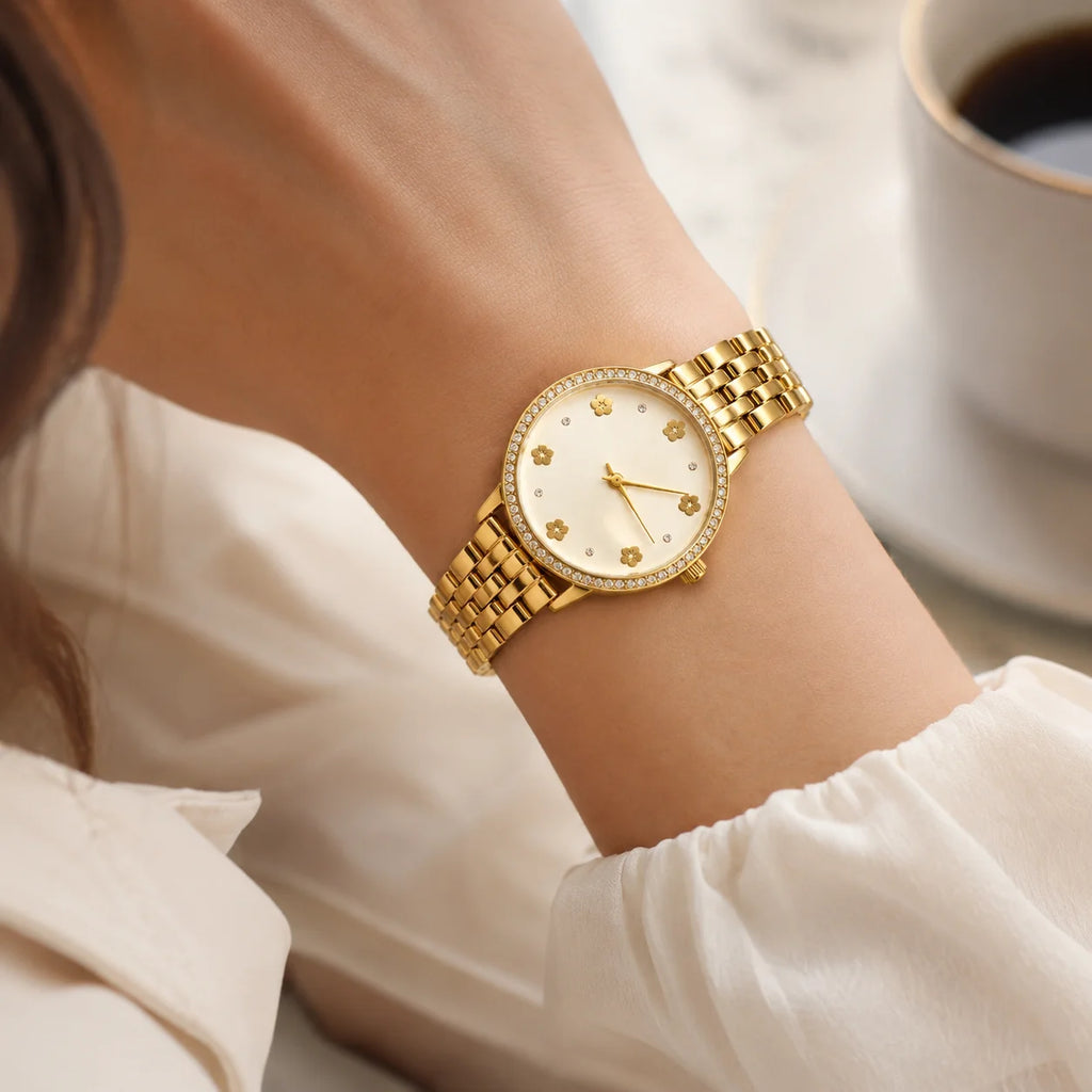 OEM Women's Alloy Strap Quartz Watch Custom Logo Luxury Fashion Watch Glass Dial Splash Resistant Stainless Steel Buckle