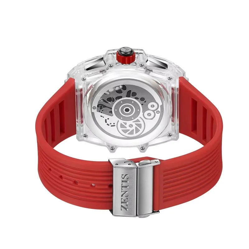 Transparent Case Square Luminous Quartz Movement Pointer Dial Men's Fashion Watch Alloy Case Plastic Band