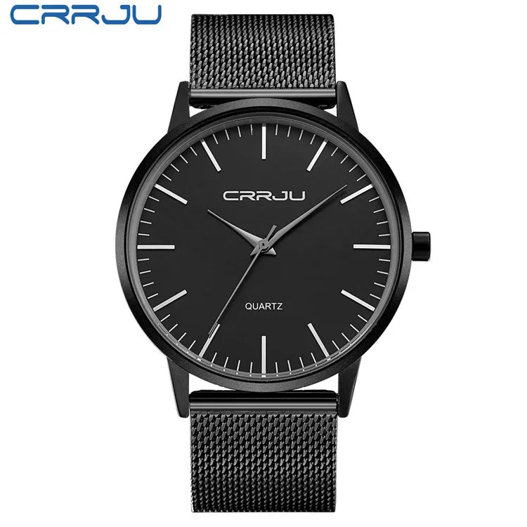 Mens Ultra-Thin Quartz Movement Alloy Case Acrylic Strap Leisure Business Casual Watch