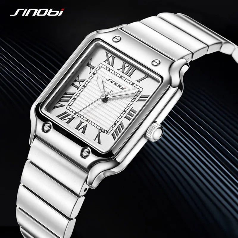 Foreign Trade Men's Stainless Steel Alloy Square Quartz Watch 30M Water Resistant Business Style Pointer Dial S9983G Wholesale