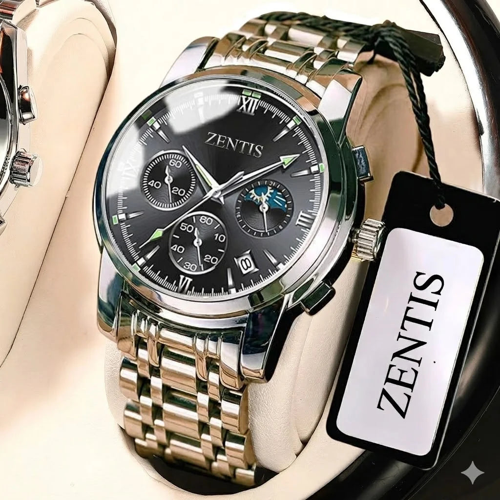 New Waterproof Luminous Quartz Movement Alloy Case Multifunctional Men's Stainless Steel Watch Korean Fashion Pointer