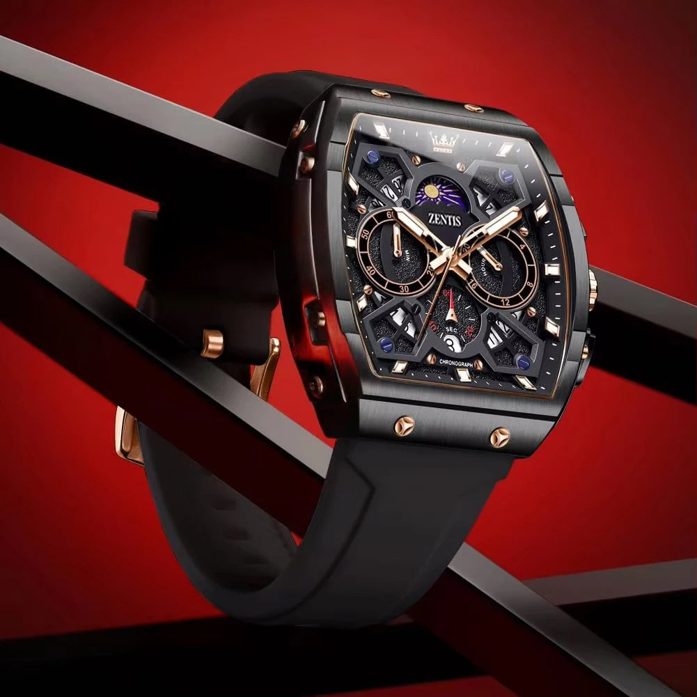 Men's Luxury Quartz Analog Chronograph Watch Alloy Case Silicone Strap Business Dress Red/Yellow/Black/White Straps