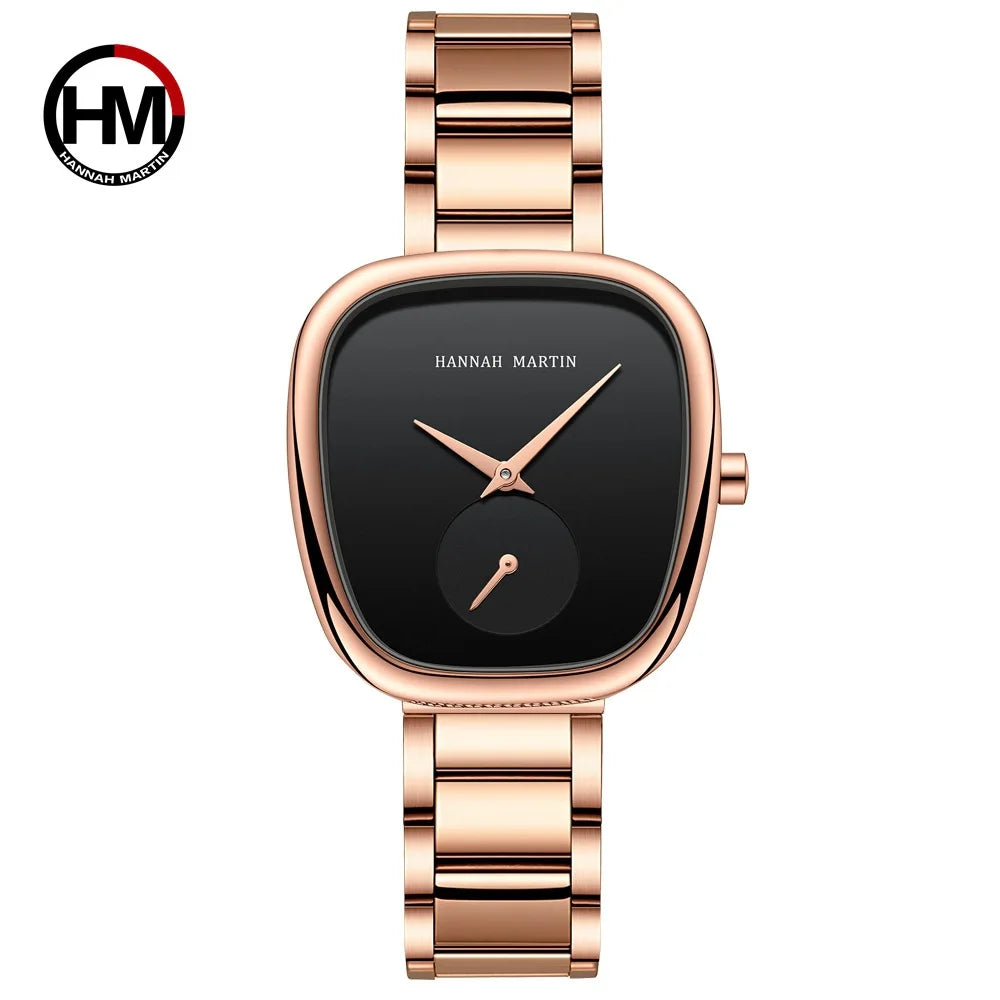 Stainless Steel Women's Quartz Watch Steel Strap Creative Two-Hand Half-Barrel Design European American Fashion Water Resistant