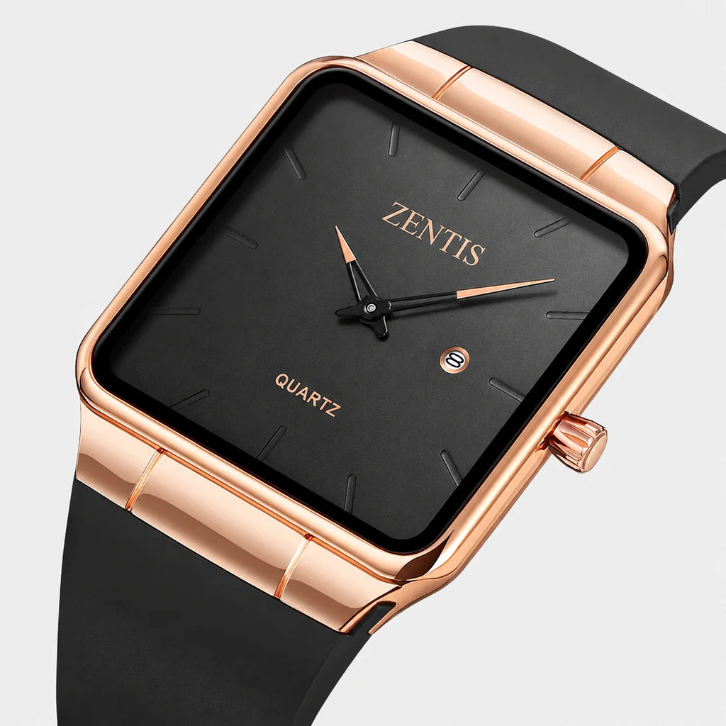 Time Beauty Fashion Square Men's Quartz Watch Zinc Alloy Case Mineral-reinforced Glass Mirror TPU Band Pin Buckle Waterproof 30M