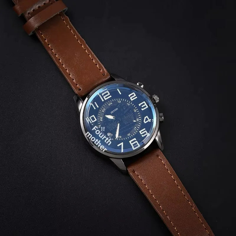 Best-selling Fashionable Business Alloy Minimalist Mens Watch Circular Pin Buckle Casual Vintage Pointer Dial Quartz