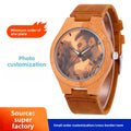 Quartz Mens Watch Custom-pattern Genuine Leather Strap Leisure Bamboo Accents 45mm Pointer Japan MIYOTA Movement Waterproof