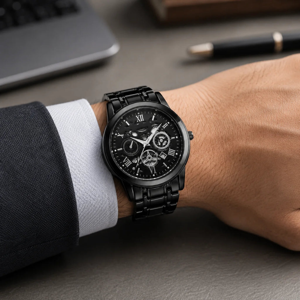 Official Movement Brand Men's Quartz Watch 40mm Alloy Luxury Waterproof Luminous Pointer Dial with Calendar and Stylish Design