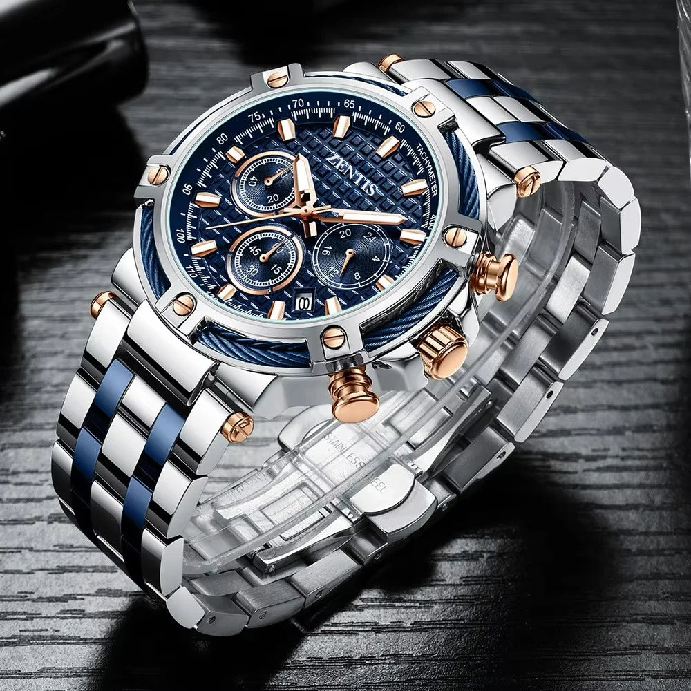 Fashion Men's Watch Casual 30M Water Resistant Quartz Luminous Alloy Case Stainless Steel Wear-resistant Crystal Dial Window