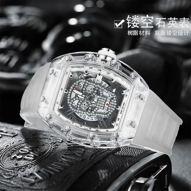 New High-Appearance Fashionable Non-Mechanical Transparent Skeleton-Style Men's Watch Quartz Silicone Pointer