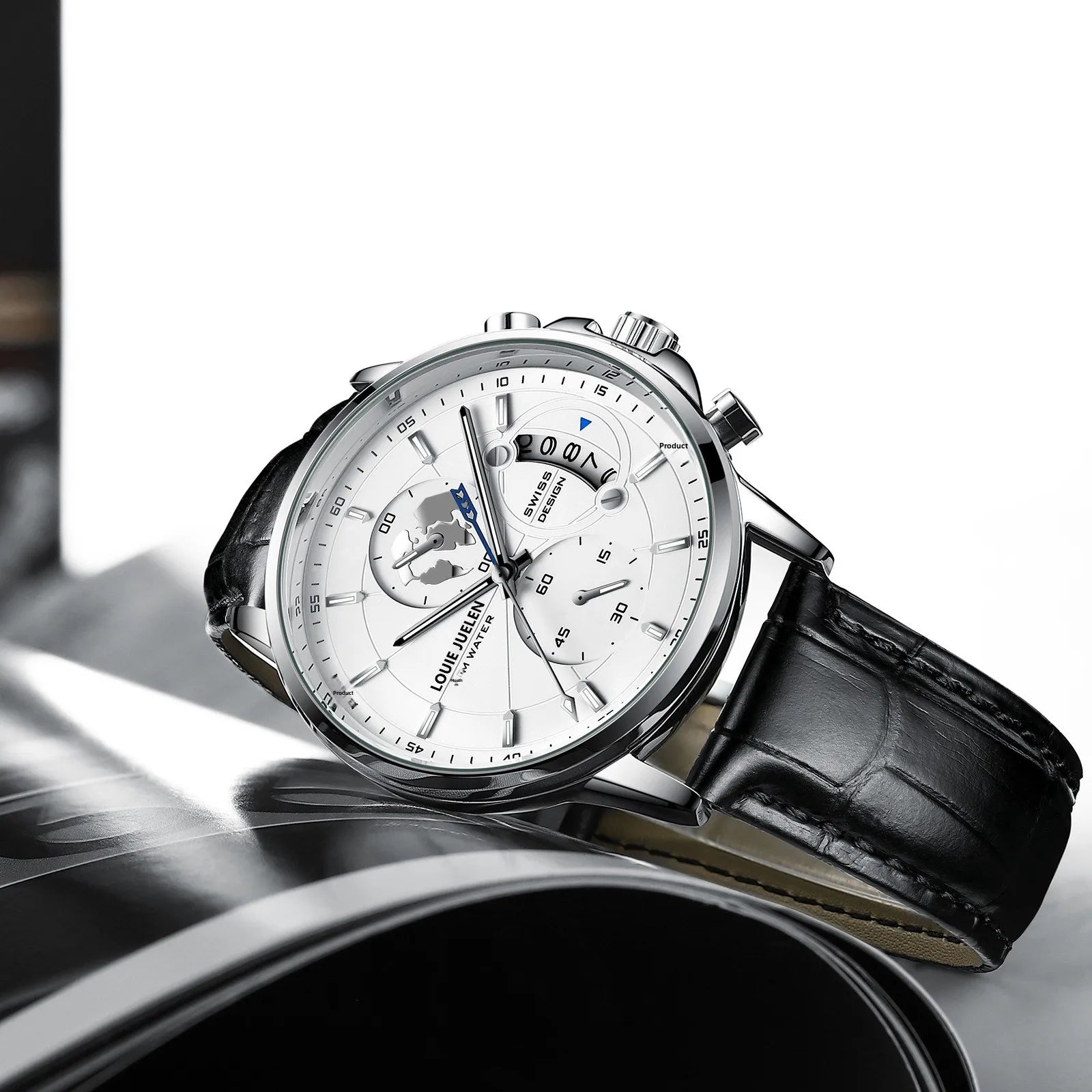 LOUIE JUELEN Live-Stream Bestseller Fashion Business Three-Hand Chronograph Pointer 41mm Alloy Quartz Leather Watch Men 30M