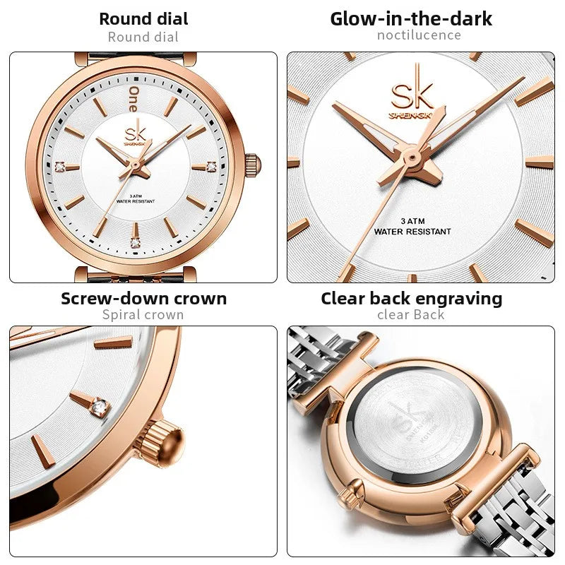 Women's Luxury Business Watch Alloy Stainless Steel Band 32mm Dial Quartz Movement 30M Water Resistant Rivet Design Model 0180