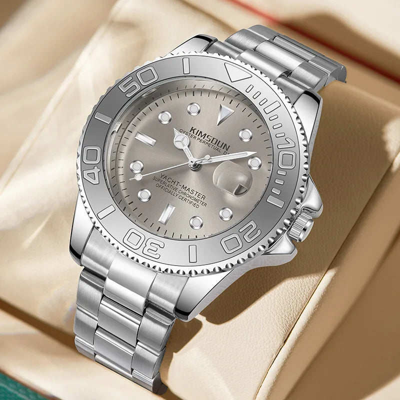 Men's Fashionable Alloy Case 43mm Stainless Steel Band Luminous Waterproof Quartz Watch Leisure Style Pointer Dial