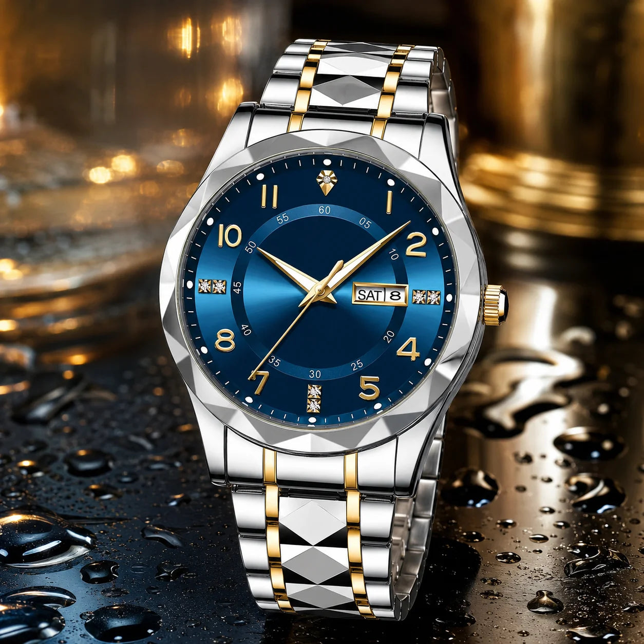 New Men's Luxury Quartz Watch Stainless Steel Band Alloy Case Luminous Waterproof 50m Sapphire Crystal Glass 41mm Pointer