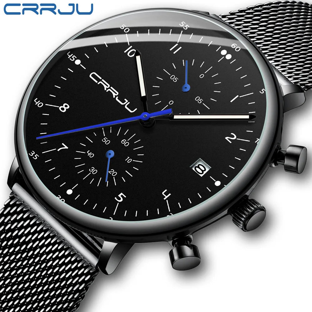 New Men's Stainless Steel Alloy Analog 3BAR Water Resistant Sports Watch Hidden Clasp Mineral Glass Fashionable Multifunctional