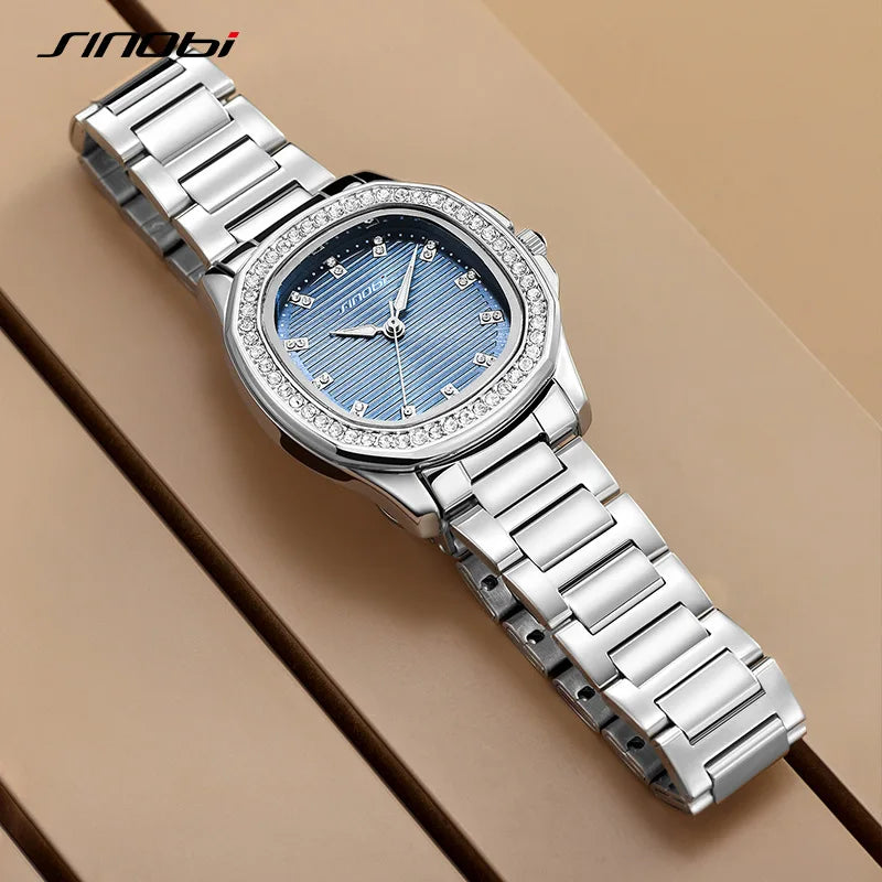 Women's Alloy Stainless Steel Band Square Watch High-value 30M Water Resistant Retro Luminous Pointer Quartz Movement Business