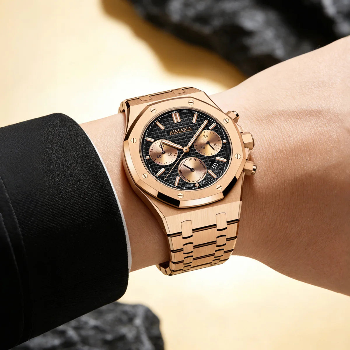 Cross-border New Multi-functional Six-hand Quartz Alloy Mens Watch Trendy Stainless Steel Band Luminous Pointer 9mm Business