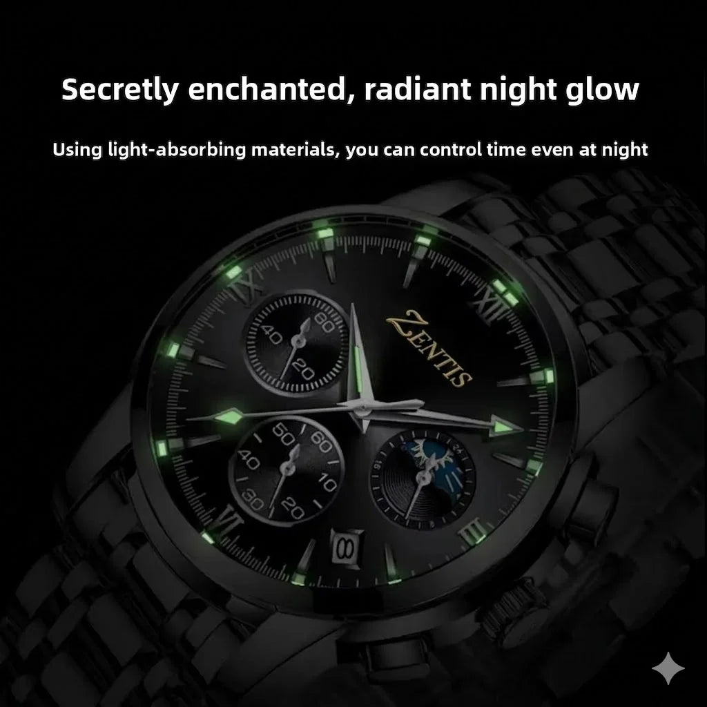 New Waterproof Luminous Quartz Movement Alloy Case Multifunctional Men's Stainless Steel Watch Korean Fashion Pointer