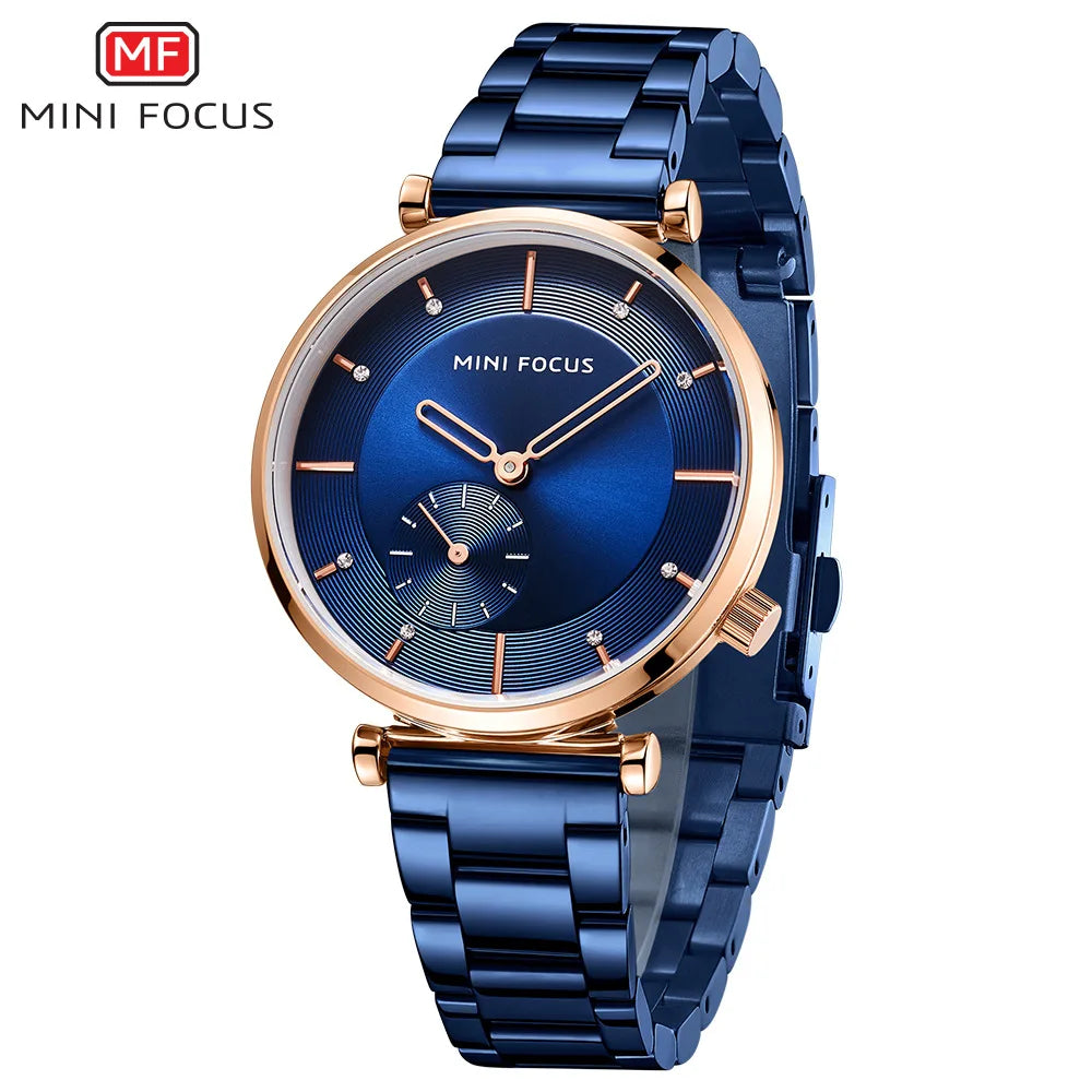 Minimalist Fashion Women's Quartz Watch Alloy Case Stainless Steel Band 30M Water Resistant Diamond-Encrusted 16mm Pointer Dial