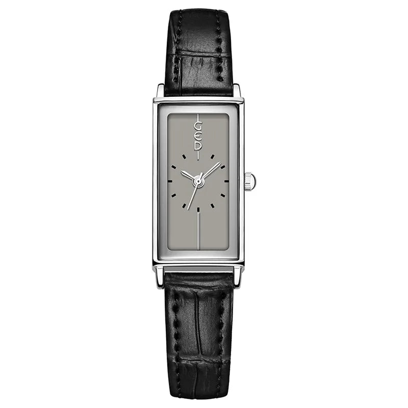 Fashion Trend Ancona Red Leather Strap Quartz Women's Watch Rectangle Alloy Pointer Dial 9mm Water Resistant 30M Retro