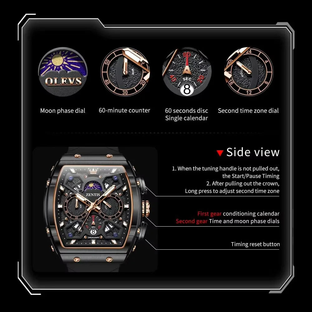 Men's Luxury Quartz Analog Chronograph Watch Alloy Case Silicone Strap Business Dress Red/Yellow/Black/White Straps
