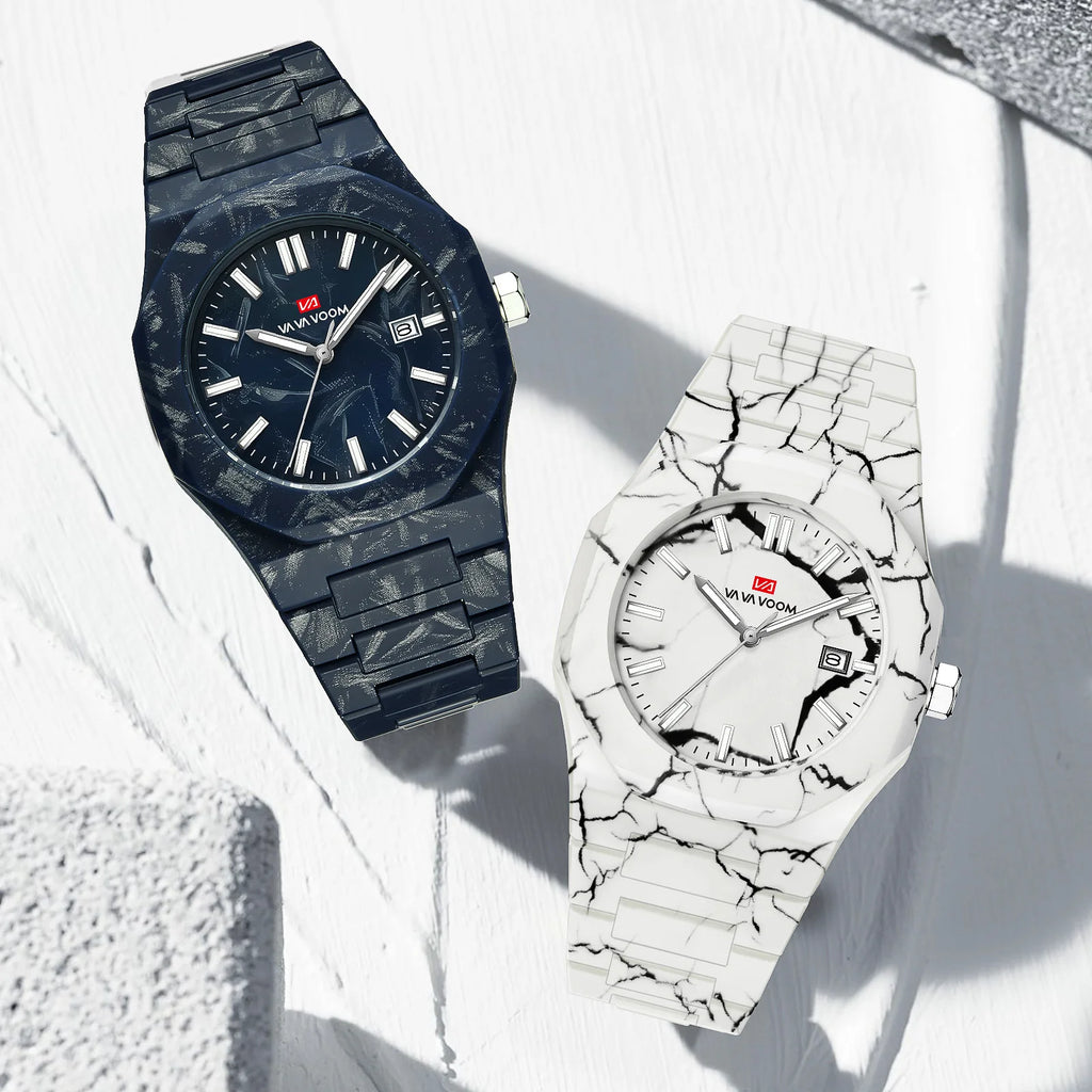 Marble Pattern Stainless Steel Strap Alloy Case 41mm Dial Mens Watch Business Fashion Pointer Dial Calendar Quartz Waterproof