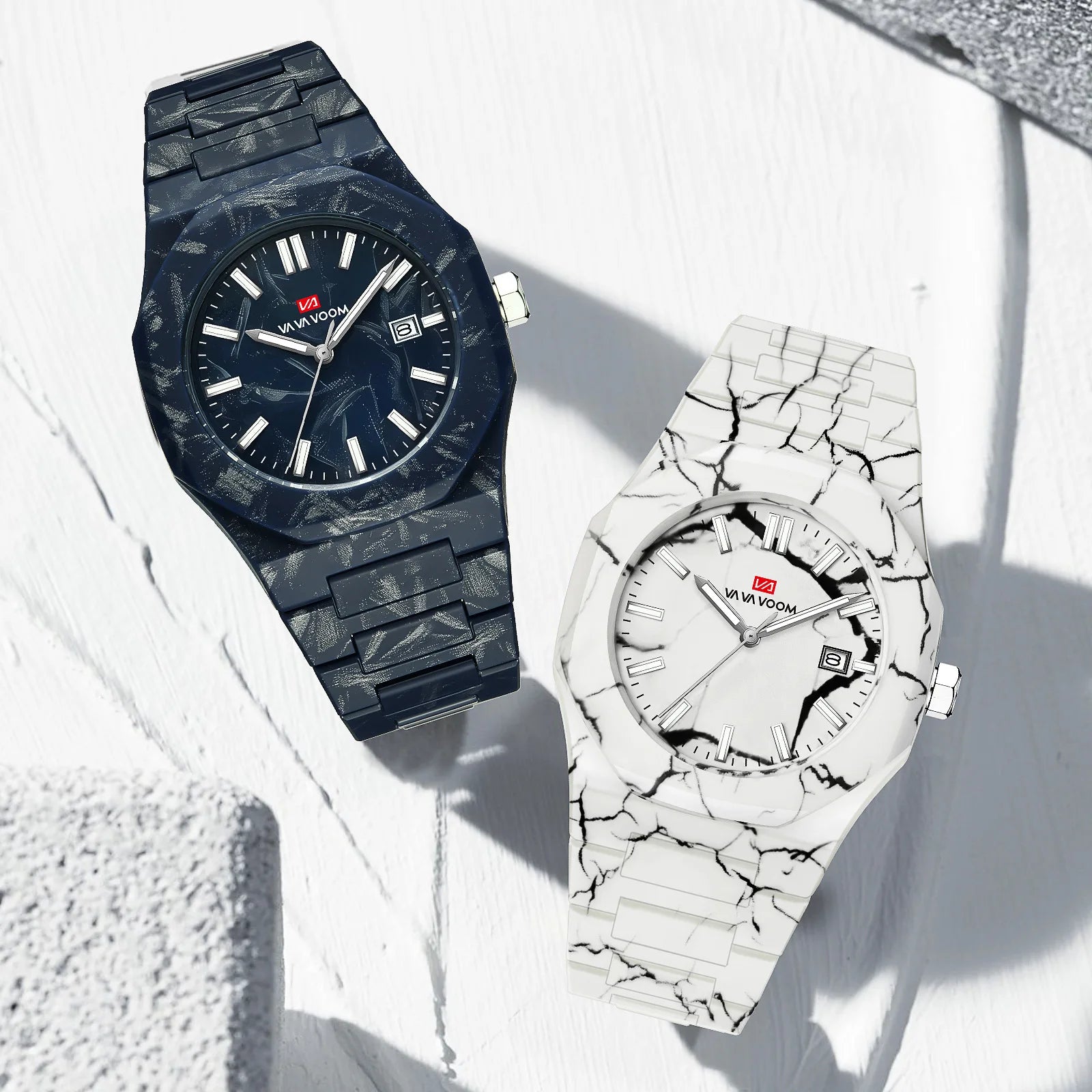 Marble Pattern Stainless Steel Strap Alloy Case 41mm Dial Mens Watch Business Fashion Pointer Dial Calendar Quartz Waterproof