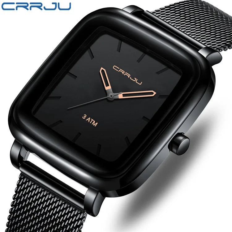 Men's Leisure Watch Square Dial Alloy Case Pearl Quartz Analog Stainless Steel Band Water Resistant 30M Long Fashionable