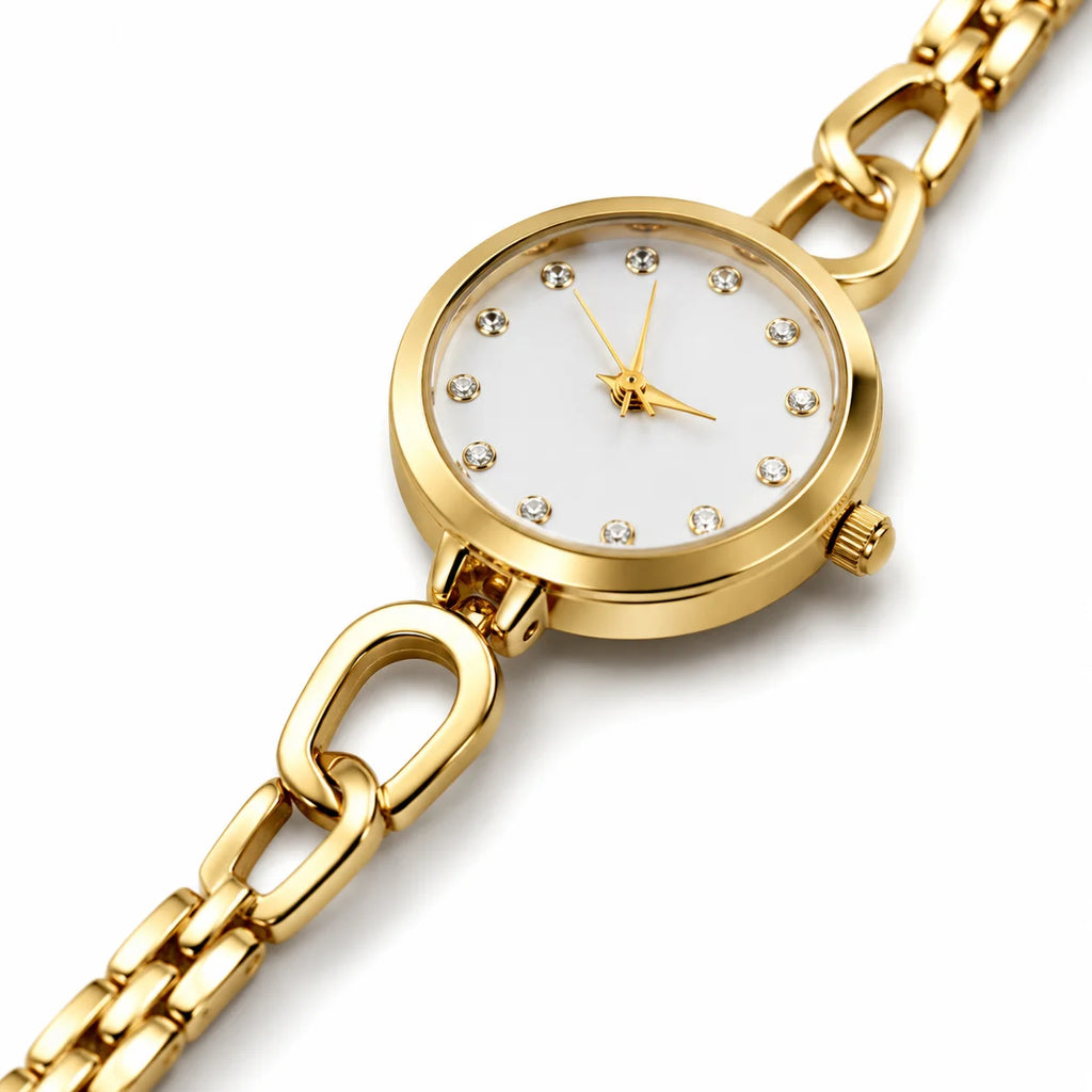 Women's Fashion Quartz Watch Alloy Case Glass Dial Stainless Steel Buckle Jewelry Clasp Metal Strap Splash Resistant Wholesale