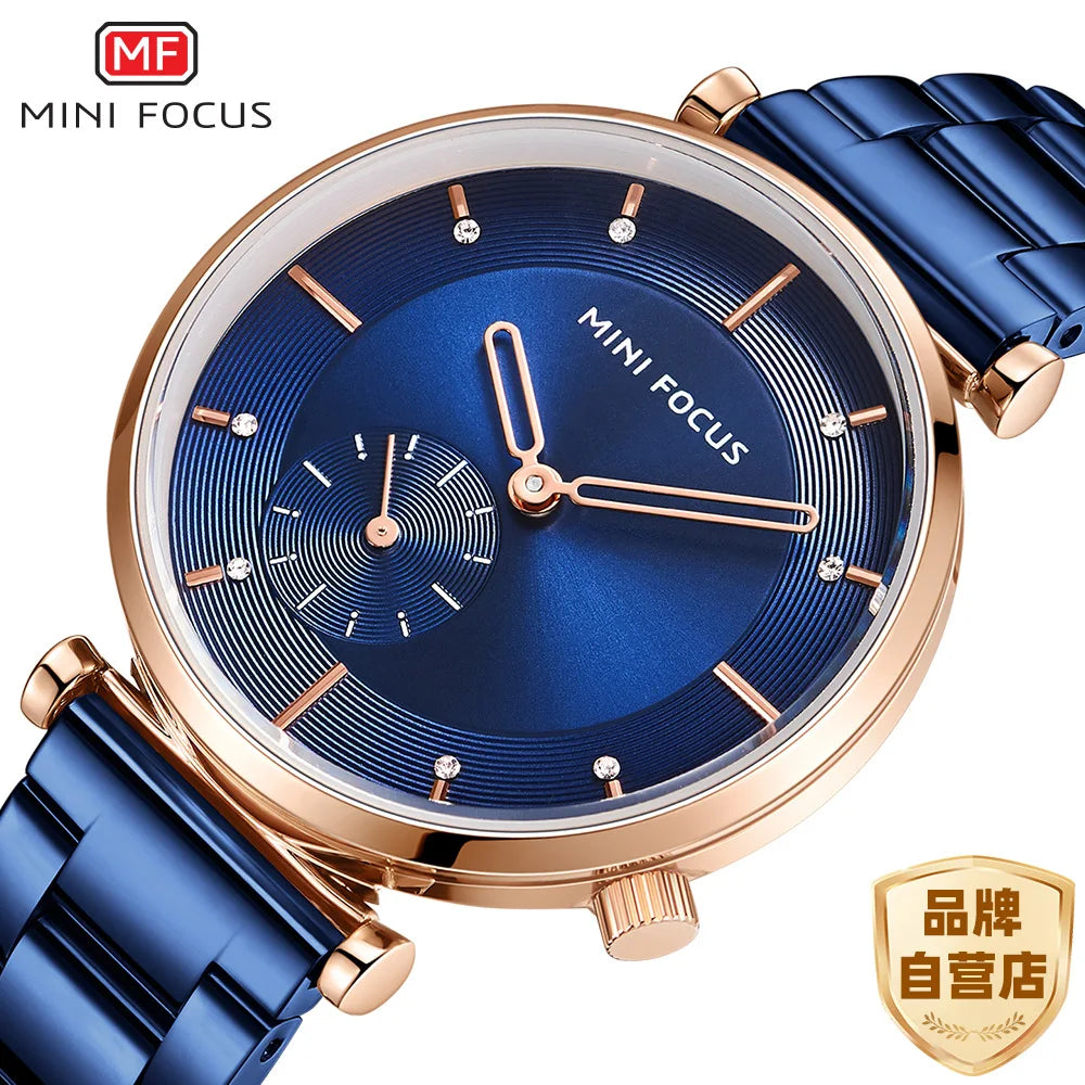 Minimalist Fashion Women's Quartz Watch Alloy Case Stainless Steel Band 30M Water Resistant Diamond-Encrusted 16mm Pointer Dial