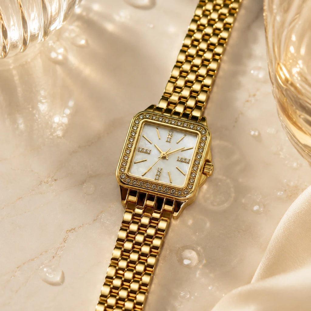 OEM Custom Logo Ladies Vintage Fashion Quartz Splash Resistant Rectangle Alloy Case Jewelry Clasp Watch Glass/PP Stone Dial Gift