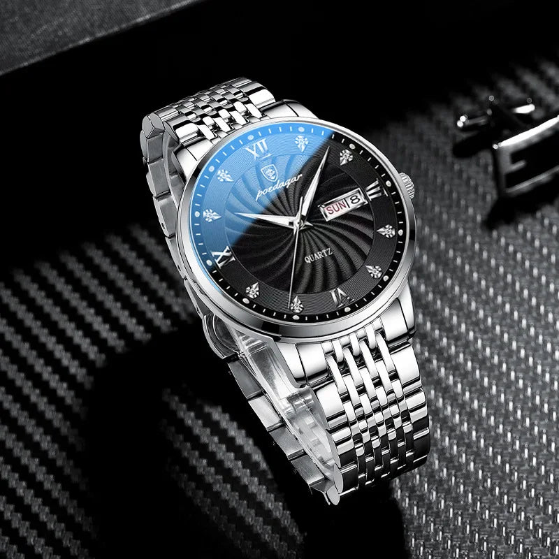 New Men's Luxury Quartz Watch Alloy Stainless Steel Band Sapphire Crystal 42mm Dial Pointer Hands 30M Water Resistant