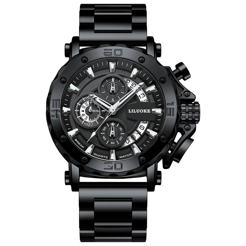Men's Fashion Alloy Quartz Watch 45mm Pointer Dial Chunky Luminous Stainless Steel Band 30M Water Resistant Best-selling