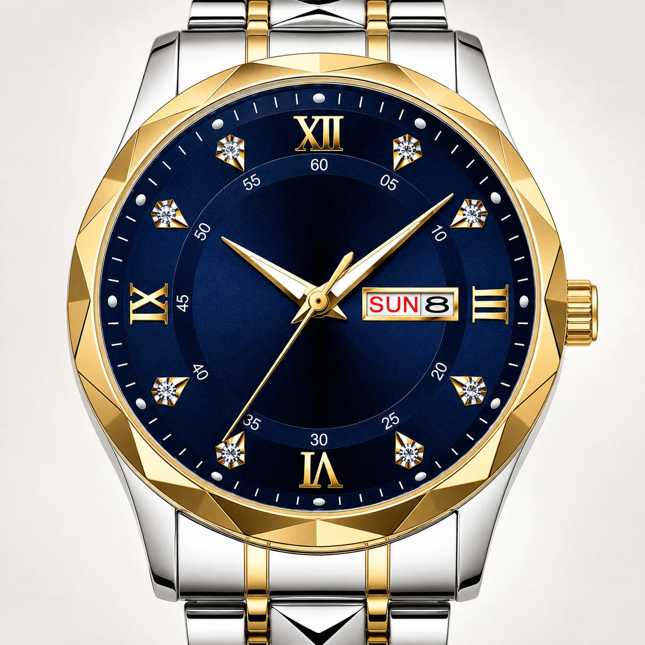 Luxury Men's Watch 10mm See-through Caseback Hollowed-out Design Dual-date Diamond-patterned Luminous Hands Pointer